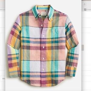 NWT J. Crew Boys' Madras Button-down Linen-blend Shirt size 16